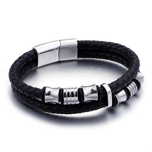 Pulsera de Cuero para Hombre Acero Inoxidable Dorado con Cierre Magnético