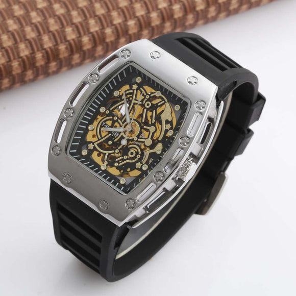 Reloj Automático Hombre con Esfera Transparente Barril - Correa de Cuero
