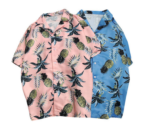 Camisa Hawaiana Estampada Completa con Cuello Vuelto para Hombre - Manga Corta Verano