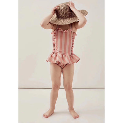Traje de Baño Infantil Siamés a Rayas con Encaje Estilo Princesa - Image 3