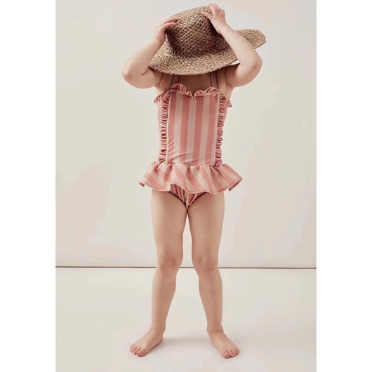 Traje de Baño Infantil Siamés a Rayas con Encaje Estilo Princesa - Image 3