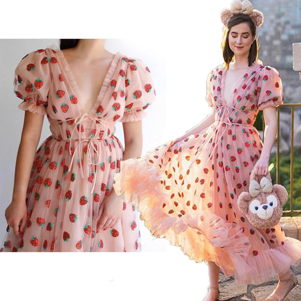 Vestido de Fiesta Strawberry con Lentejuelas y Malla