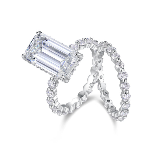 Anillo Doble Octagonal de Moissanita - Plata 925 con Baño de Platino