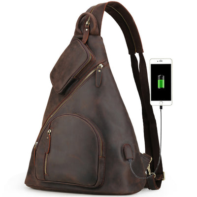 Bolsa Pectoral de Cuero Genuino con Gran Capacidad y Múltiples Compartimentos - Image 7