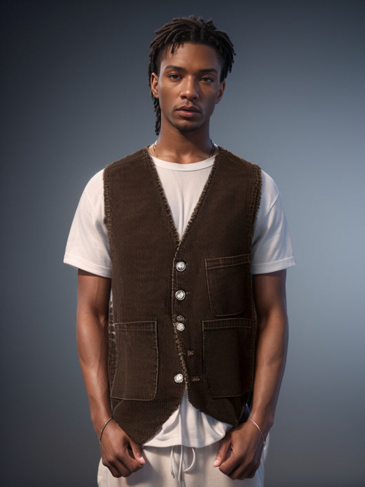 Chaleco de Pana para Hombre con Diseño de Patchwork - Primavera Otoño - Image 17