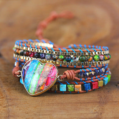 Pulsera de Cuero Tejida a Mano con Piedra Imperial en Forma de Corazón - Image 3