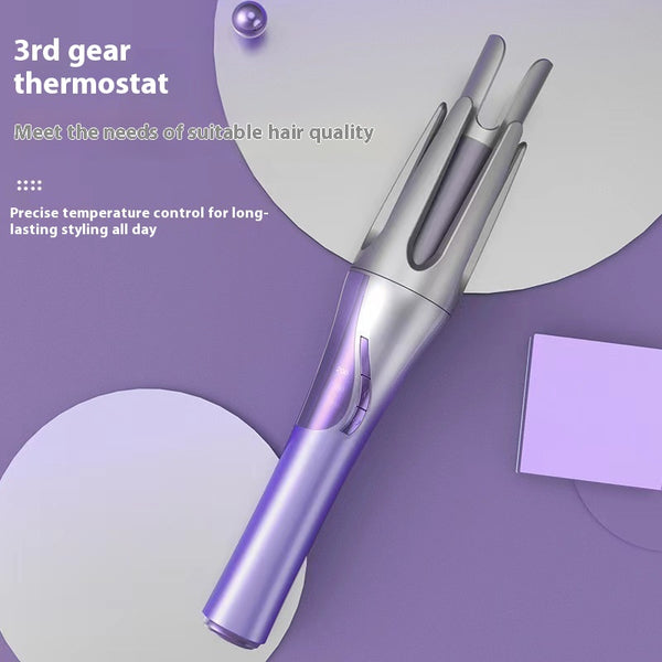 Gradient purple wireless automatic hair curler with a sleek design, one-button start, and three-speed adjustment.