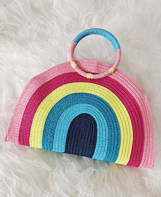Bolsa de Playa Tejida Arcoíris Portátil para Mujer - Image 10