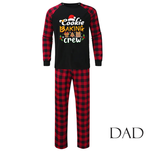Baby black romper with red plaid sleeves and cuffs, featuring a "Cookie Baking Crew" graphic with Christmas icons. - Image 8