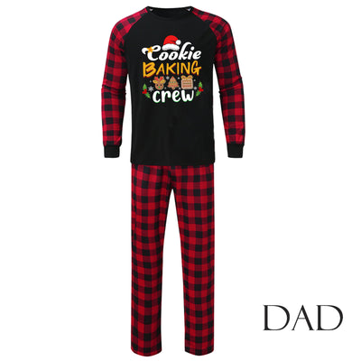 Baby black romper with red plaid sleeves and cuffs, featuring a "Cookie Baking Crew" graphic with Christmas icons. - Image 8