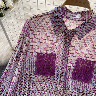 Blusa Larga de Chifón Estampada para Mujer - Transición Perfecta al Otoño - Image 10