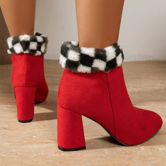 Botas Tobilleras de Ante Cuadro Escocés con Tacón Cuadrado - Comodidad y Estilo para Otoño e Invierno - Image 15