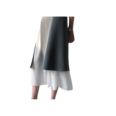 Falda Cintura Alta con Abertura Doble Capa - Gris Elefante y Blanco Perla - Image 10