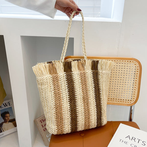 Bolso Playero Tejido a Rayas - Estilo Minimalista Playa