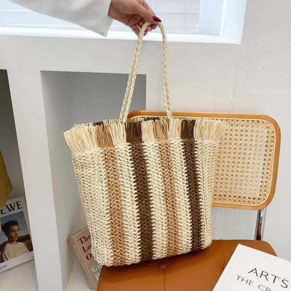 Bolso Playero Tejido a Rayas - Estilo Minimalista Playa