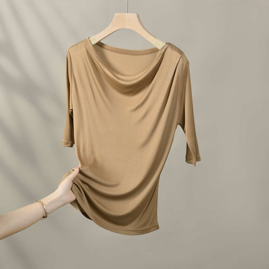 Blusa de Seda Plisada Elegante Manga Corta - Image 7