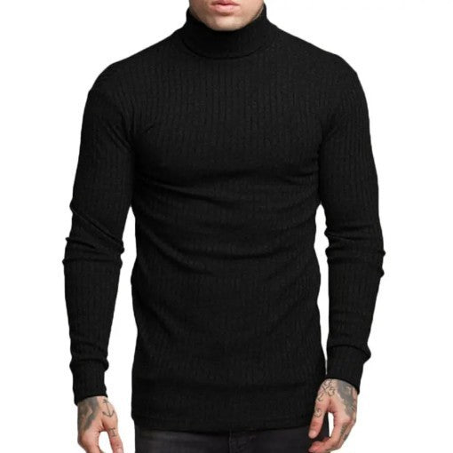 Suéter Tejido Slim Fit Cuello Alto con Rayas Retorcidas para Hombre - Image 20