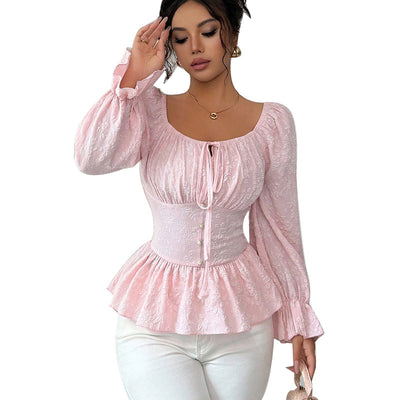 Blusa Elegante Cuello U Estilo Francés con Mangas Largas - Image 5