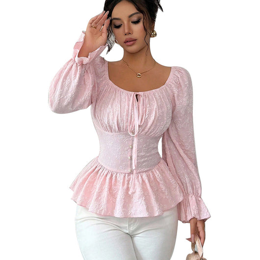 Blusa Elegante Cuello U Estilo Francés con Mangas Largas - Image 5
