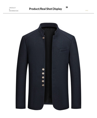 Traje Zhongshan de Lana Tweed con Cuello Mao - Elegancia Tailored Refinada - Image 18