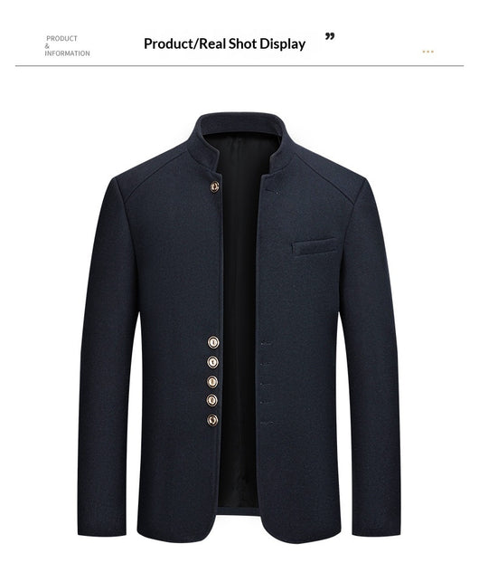 Traje Zhongshan de Lana Tweed con Cuello Mao - Elegancia Tailored Refinada - Image 18