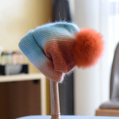 Gorro de Lana con Pompón de Piel para Mujer - Otoño e Invierno - Image 4