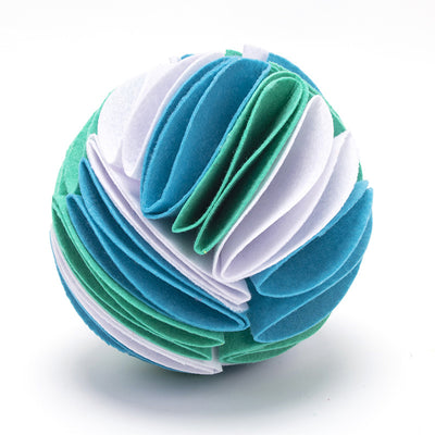 Colorful felt cloth snuffle ball for pets, featuring folded fabric strips in red, orange, yellow, green, blue, and purple. - Image 14