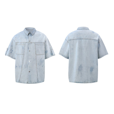 Conjunto de Camisa y Shorts Denim Retro Desgastado para Verano - Image 21