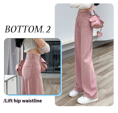 Pantalón Denim Rosa Palo Talle Alto Efecto Esbeltecedor Pierna Ancha Recta - Image 13