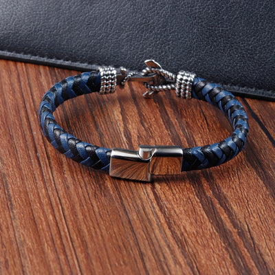 Pulsera de Acero Titanio para Hombre con Cuero Trenzado y Ancla - Image 5