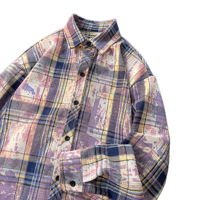 Camisa Holgada Cuadros Degradado con Estampado y Teñido - Image 5
