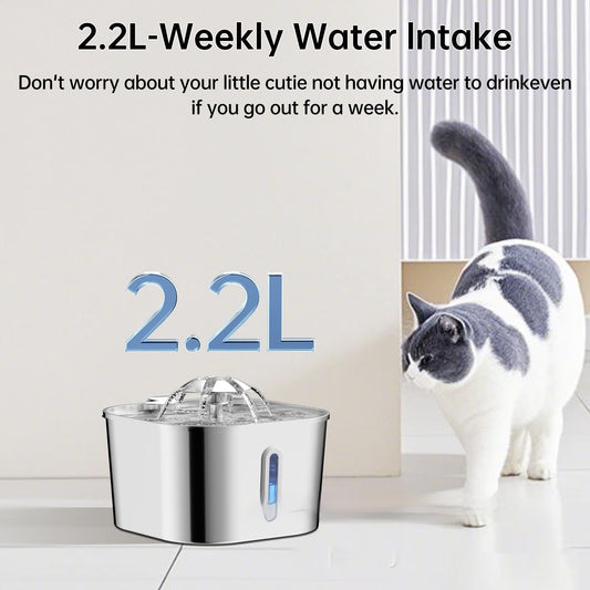 Fuente de Agua Automática para Gatos y Perros 2.2L Acero Inoxidable