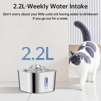 Fuente de Agua Automática para Gatos y Perros 2.2L Acero Inoxidable