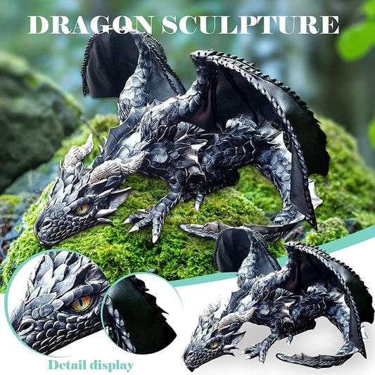 Estatua de Dragón Guardián Acuclillado - Escultura Decorativa de Resina para Jardín