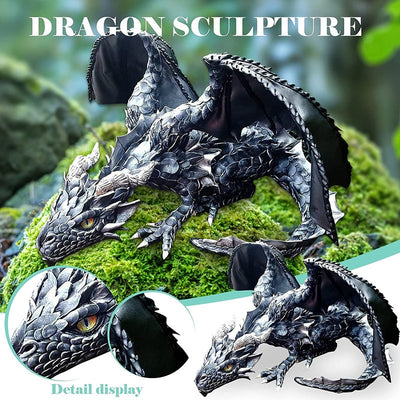 Estatua de Dragón Guardián Acuclillado - Escultura Decorativa de Resina para Jardín
