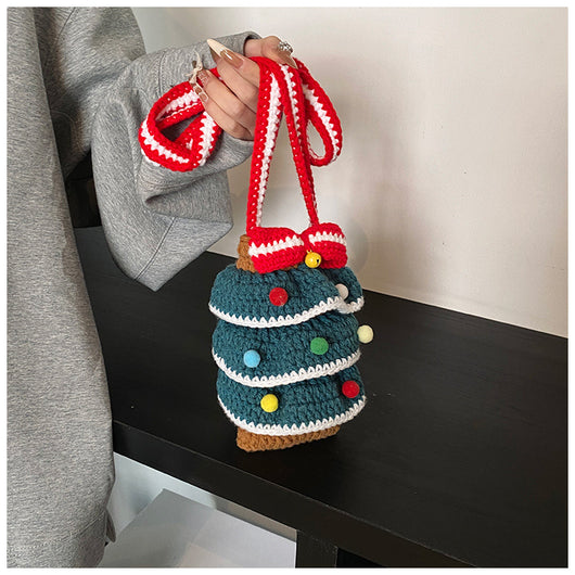 Bolso Cuadrado Navideño de Punto con Árbol de Navidad y Bloques de Color - Image 14