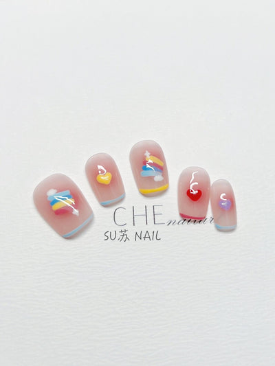 Uñas Personalizadas Arcoíris Candy Hechas a Mano - Image 2