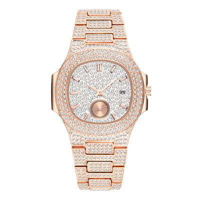 Reloj de Cuarzo para Hombre Dorado con Diamantes Completos - Lujo Hip Hop - Image 4