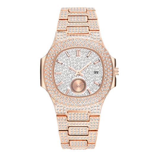 Reloj de Cuarzo para Hombre Dorado con Diamantes Completos - Lujo Hip Hop - Image 4