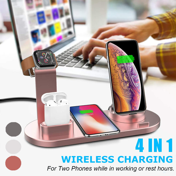 Base de Carga Inalámbrica 3 en 1 para Reloj Inteligente, Teléfono y Auriculares