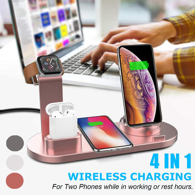 Base de Carga Inalámbrica 3 en 1 para Reloj Inteligente, Teléfono y Auriculares