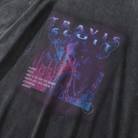 Camiseta Estampada Estilo Europeo Americana para Hombre con Lavado Vintage - Image 5