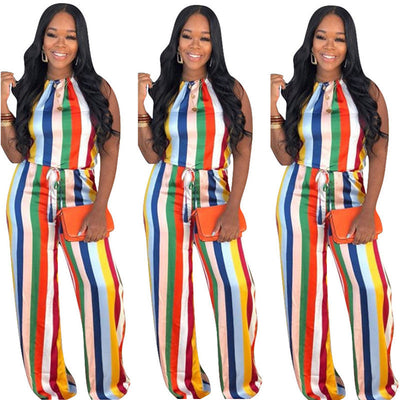 Jumpsuit Casual con Rayas Arcoíris para Mujer - Estilo Europeo y Americano - Image 10