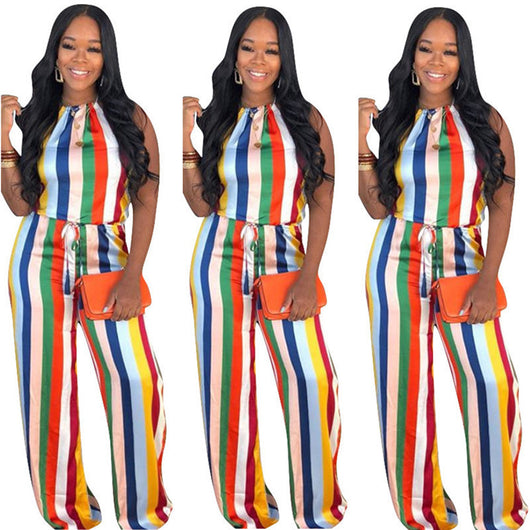 Jumpsuit Casual con Rayas Arcoíris para Mujer - Estilo Europeo y Americano - Image 10