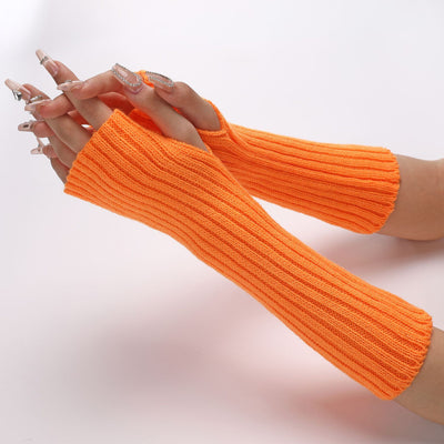 Guantes Largos Rayados de Lana para Otoño e Invierno - Mangas Calentadoras sin Dedos - Image 34