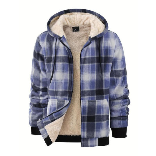 Chaqueta Impermeable de Lana a Cuadros con Capucha para Hombre - Image 3
