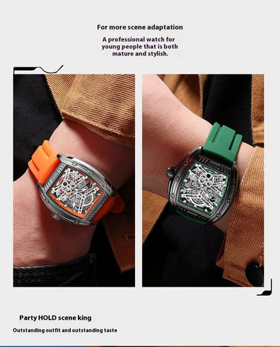 Reloj Mecánico Estilo Barril de Vino con Correa de Silicona - Image 16