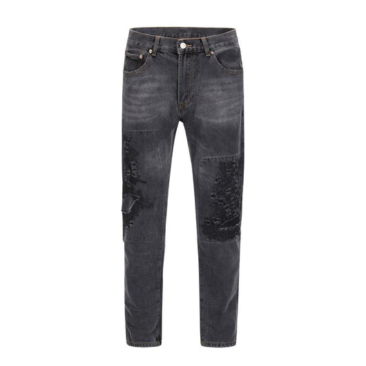 Jeans Rectos Casuales para Hombre con Diseño Floral Quemado y Lavado Industrial - Image 14