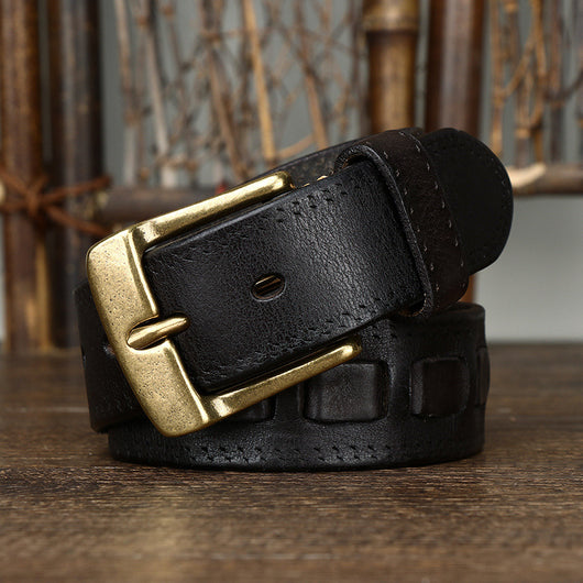 Cinturón Retro para Hombre en Cuero Genuino con Hebilla de Bronce - Image 4