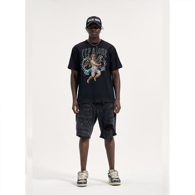 Shorts de Mezclilla Rotos con Parches - Estilo Urbano Desgastado para Hombre - Image 3